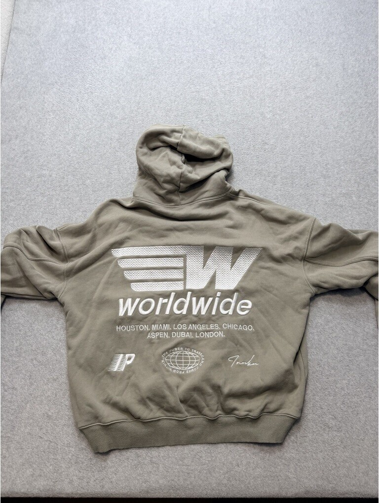 Inaka Worldwide Mens Hoodie Pullover L Olive Green Worldwide Print Streetwear